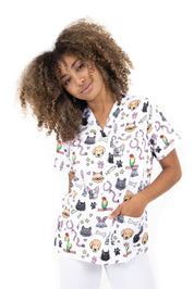 SCRUB TOP - "LOVELY ANIMALS"