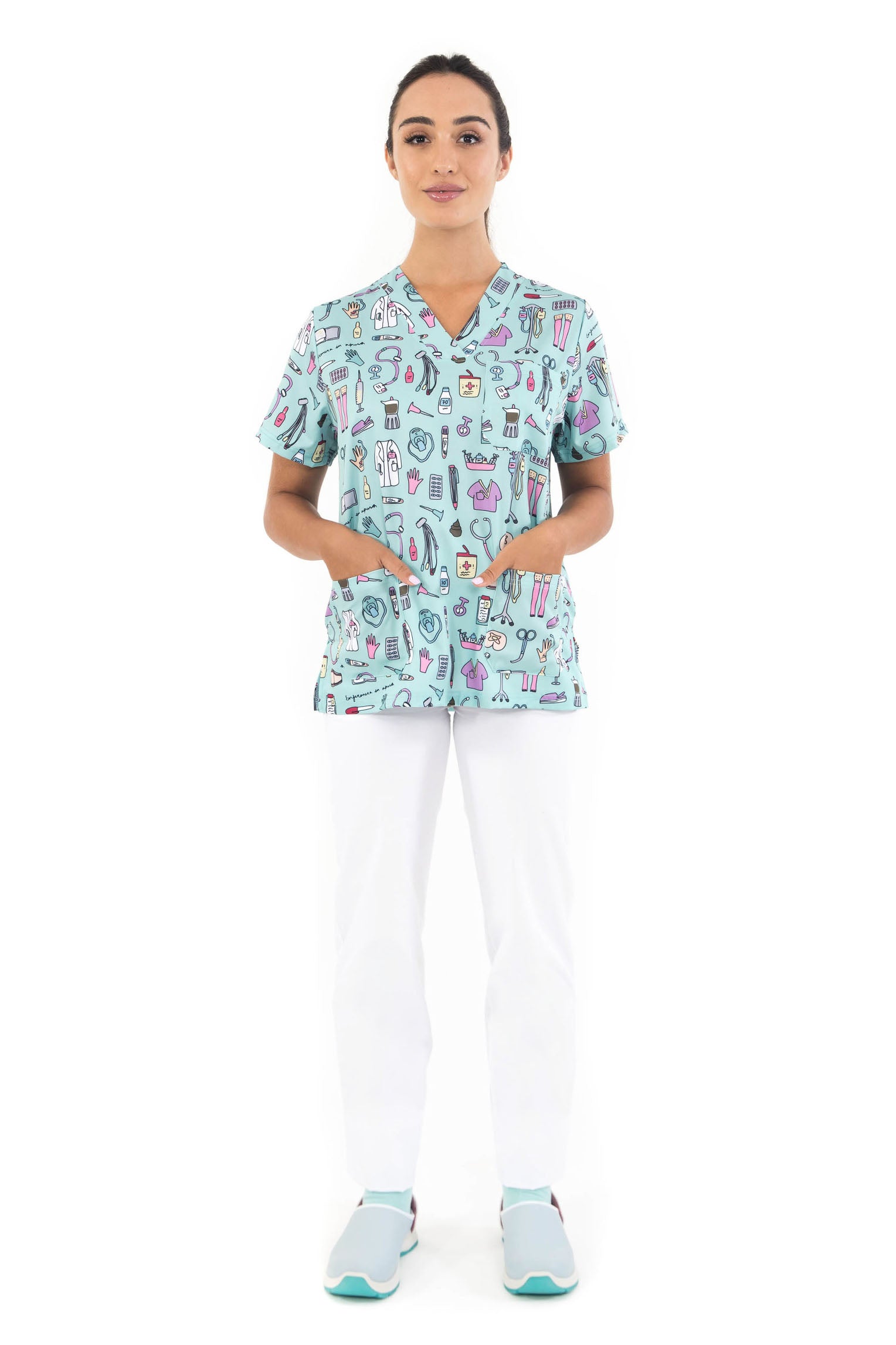 SCRUB TOP "NURSES THINGS" - AQUAMARINE