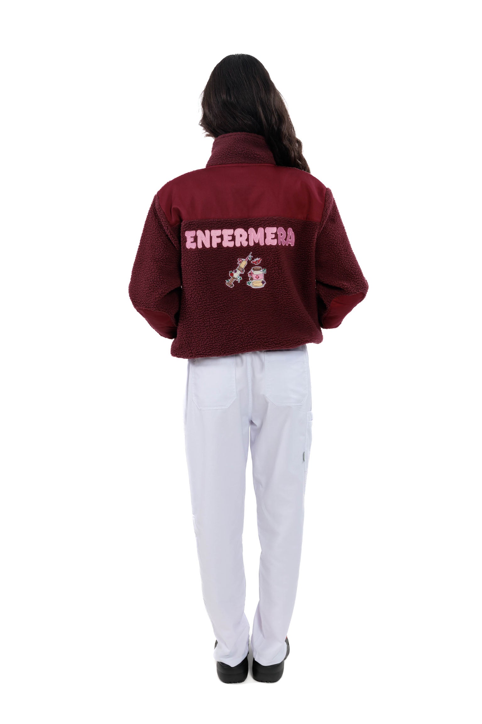 RELAXED BURGUNDY FLEECE JACKET - ENFERMERA
