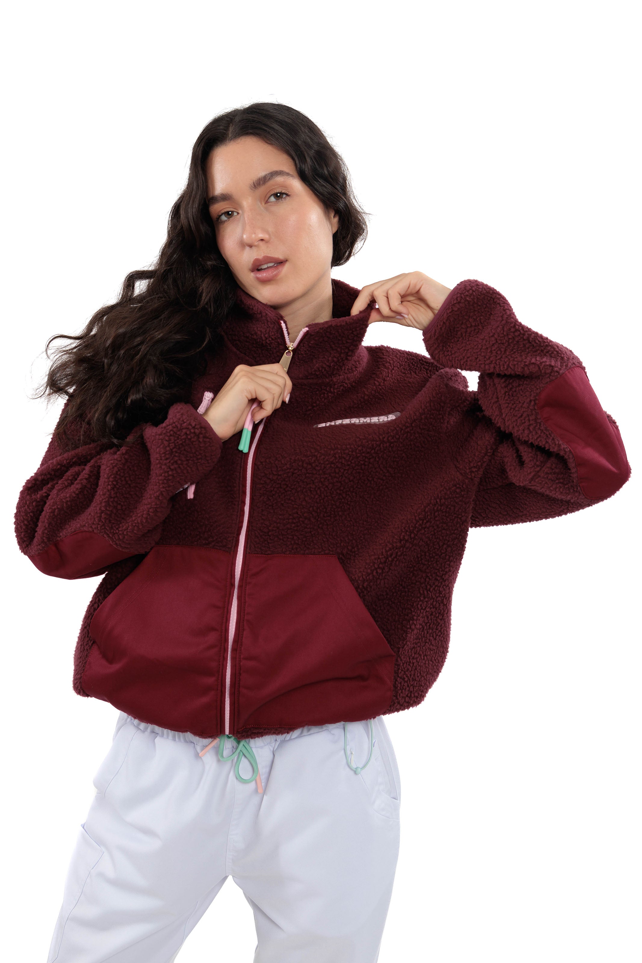 RELAXED BURGUNDY FLEECE JACKET - ENFERMERA