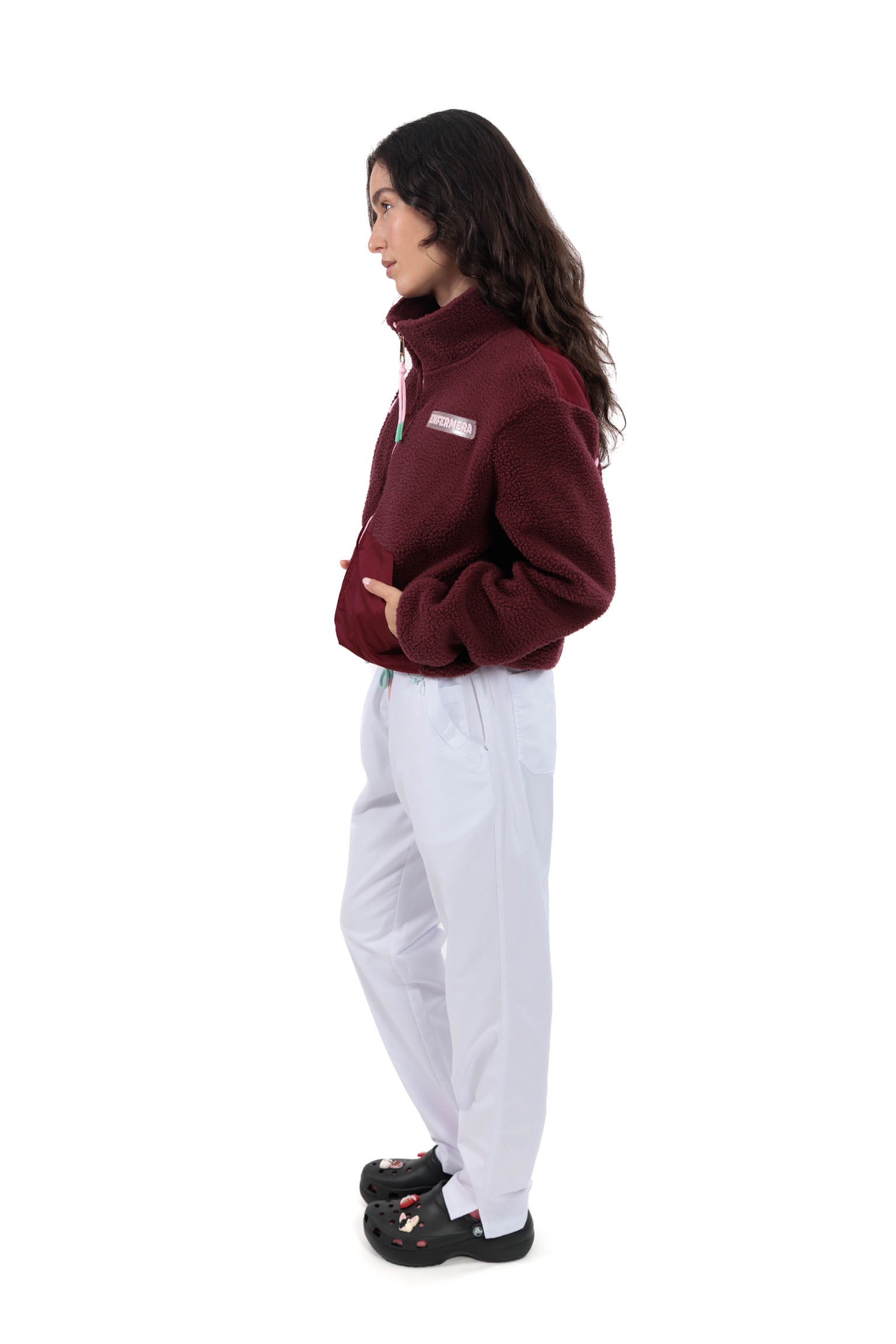 RELAXED BURGUNDY FLEECE JACKET - ENFERMERA