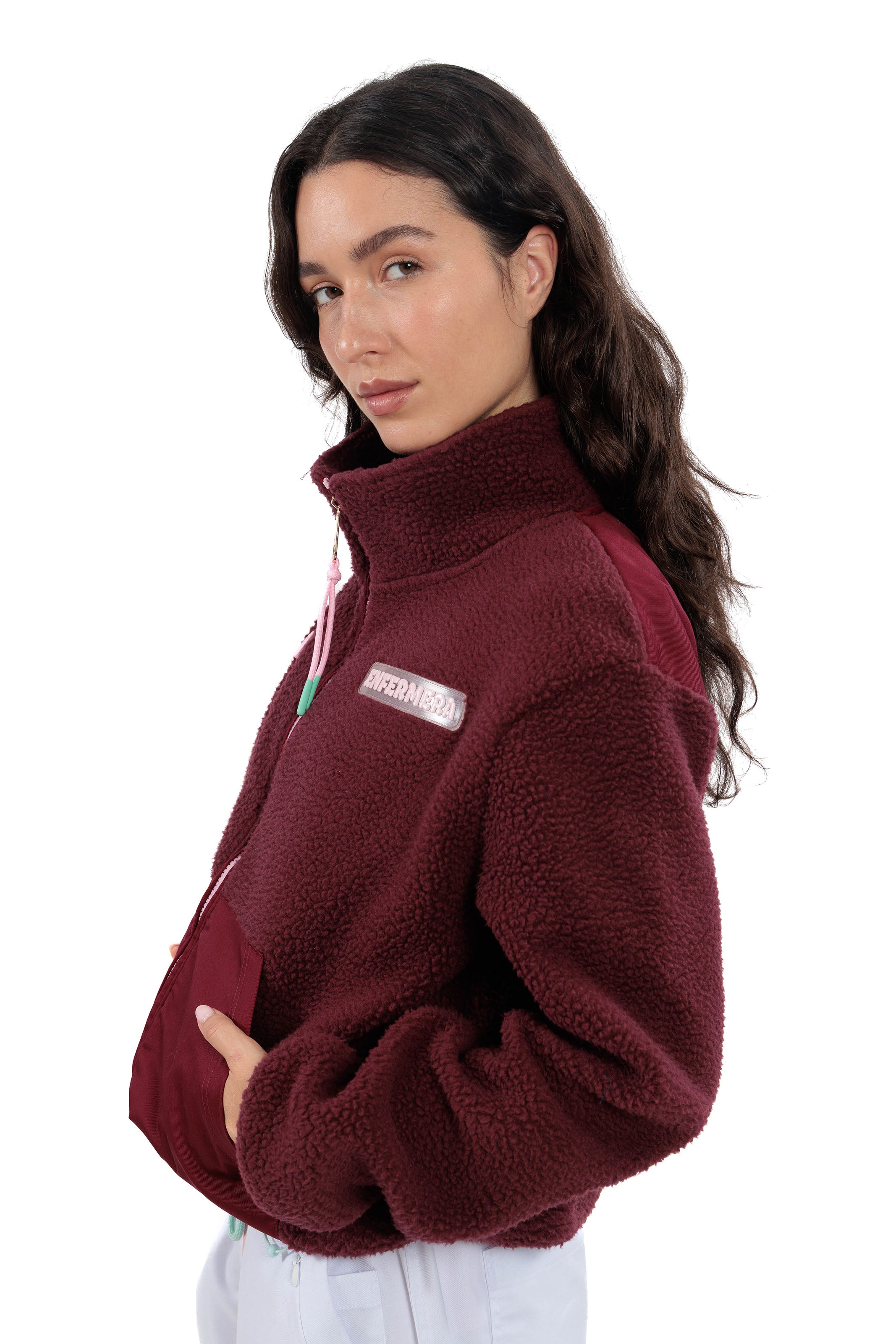 RELAXED BURGUNDY FLEECE JACKET - ENFERMERA