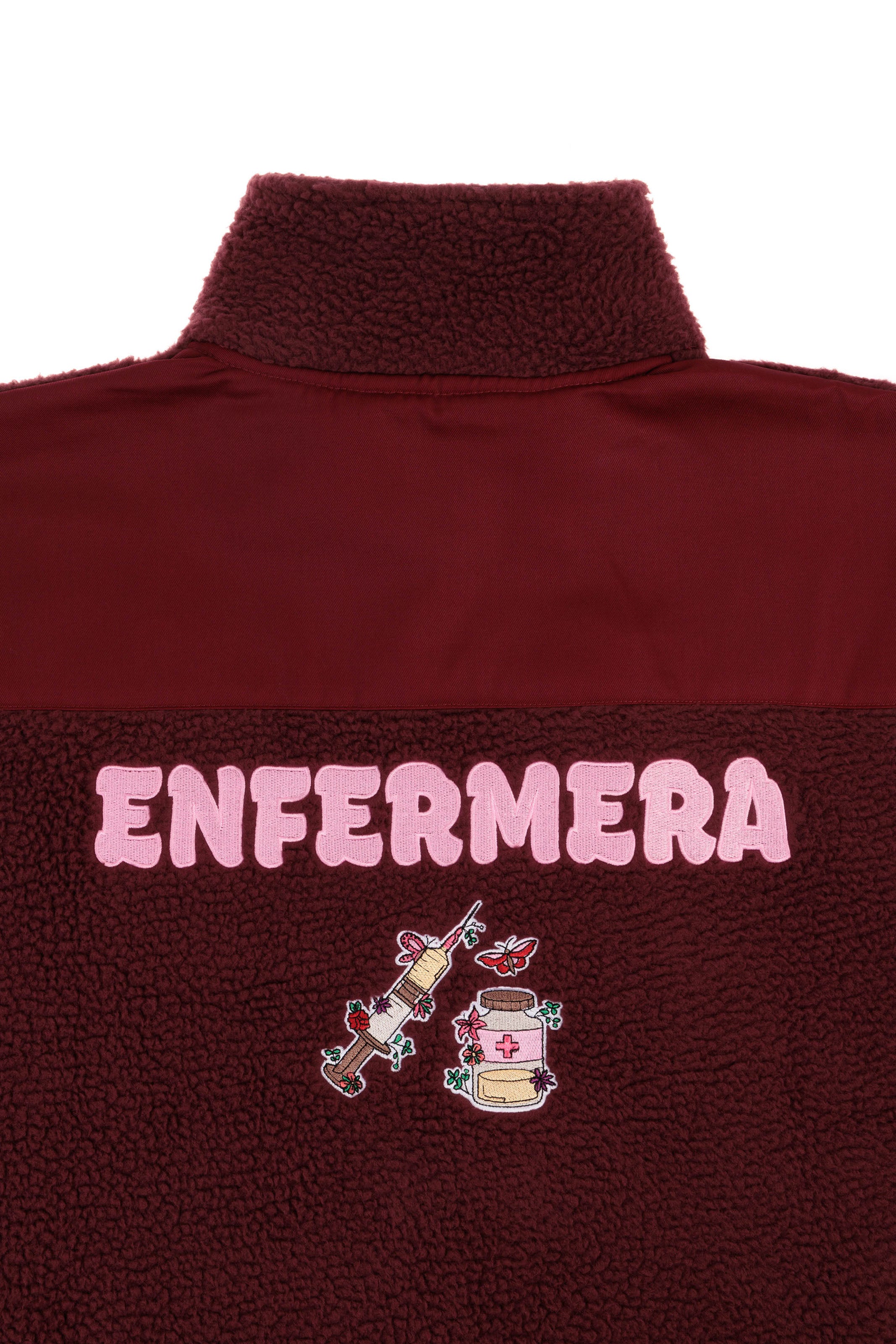 RELAXED BURGUNDY FLEECE JACKET - ENFERMERA