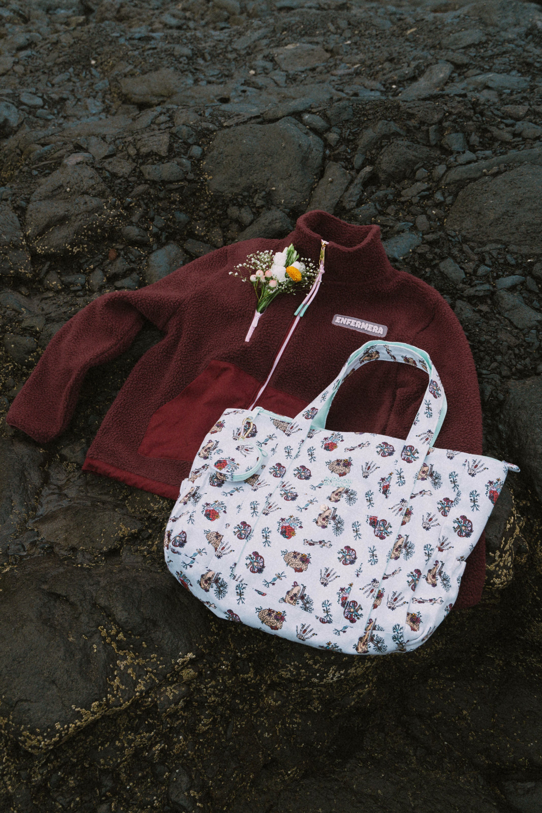 RELAXED BURGUNDY FLEECE JACKET - ENFERMERA