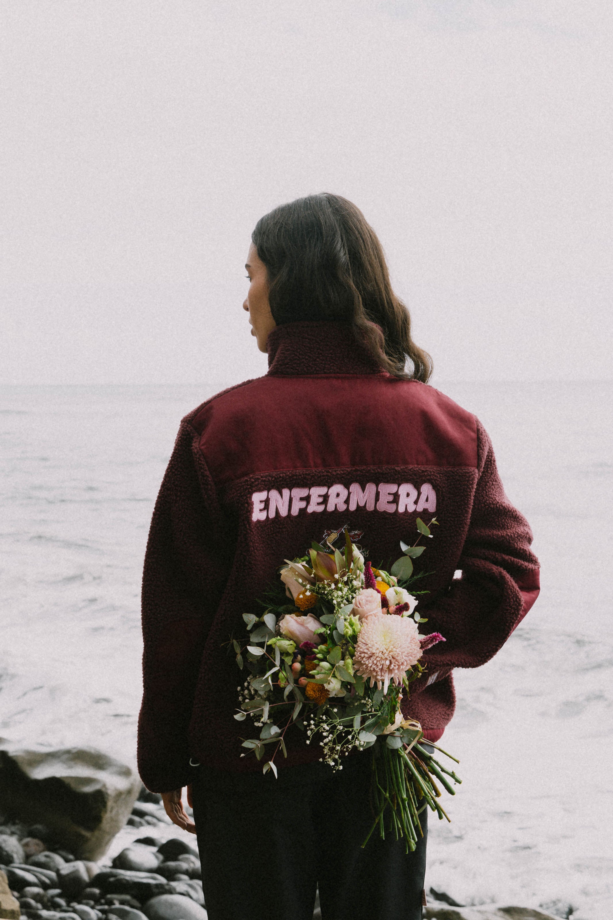 RELAXED BURGUNDY FLEECE JACKET - ENFERMERA