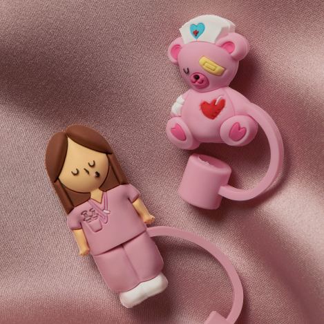 TAPONES DE PAJITA - ENFERMERA Y OSITO