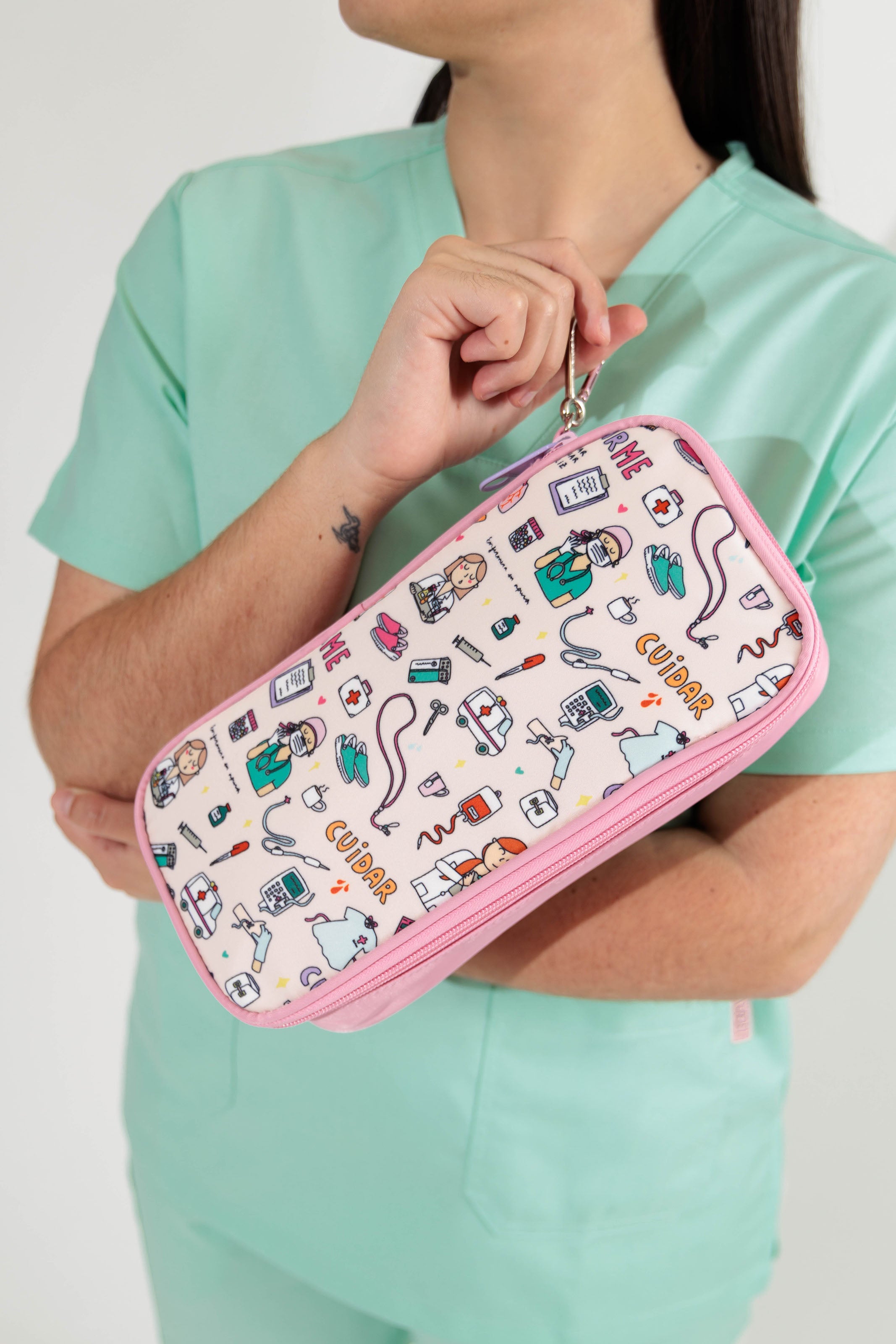 Neceser diseño grande para organizar el bolso, color rosa y beige