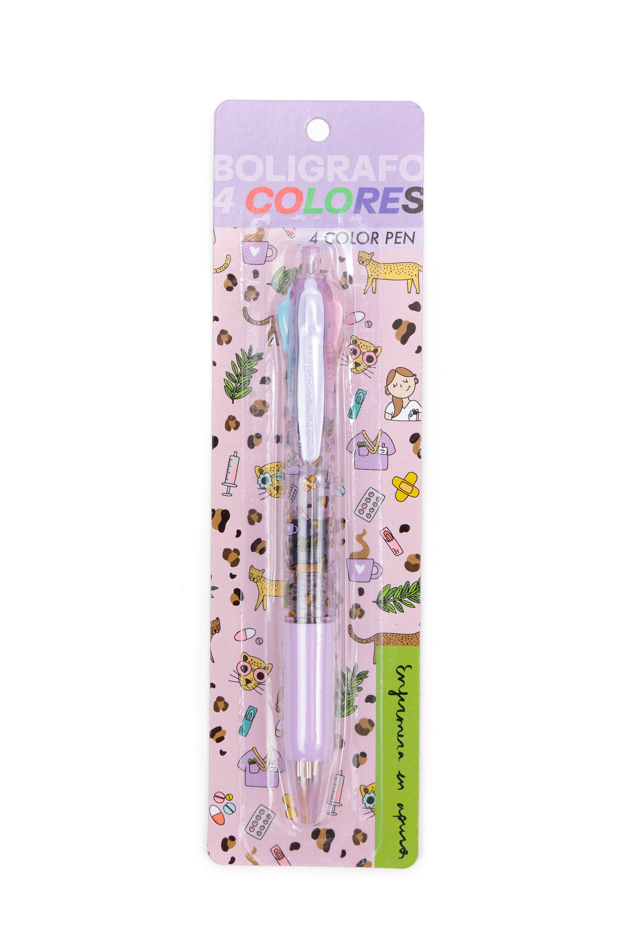 BOLÍGRAFO 4 COLORES LEOPARD - LILA 🐆